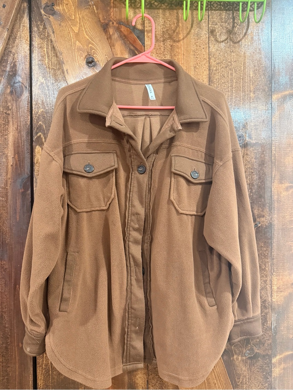 Zenana Outfitters Chestnut Brown Utility Fleece Shacket